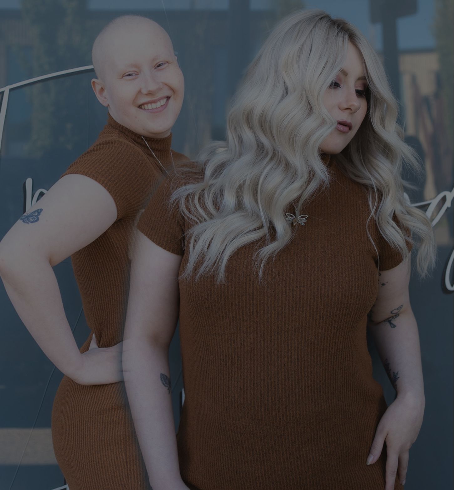 Client before and after her hair loss piece, following chemo