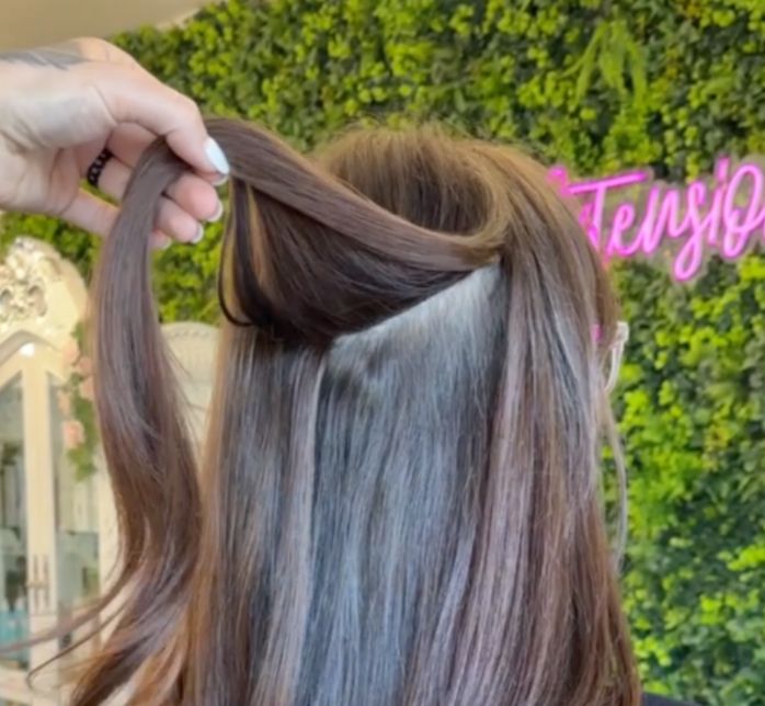 Hidden Pearl extensions blended into fine hair